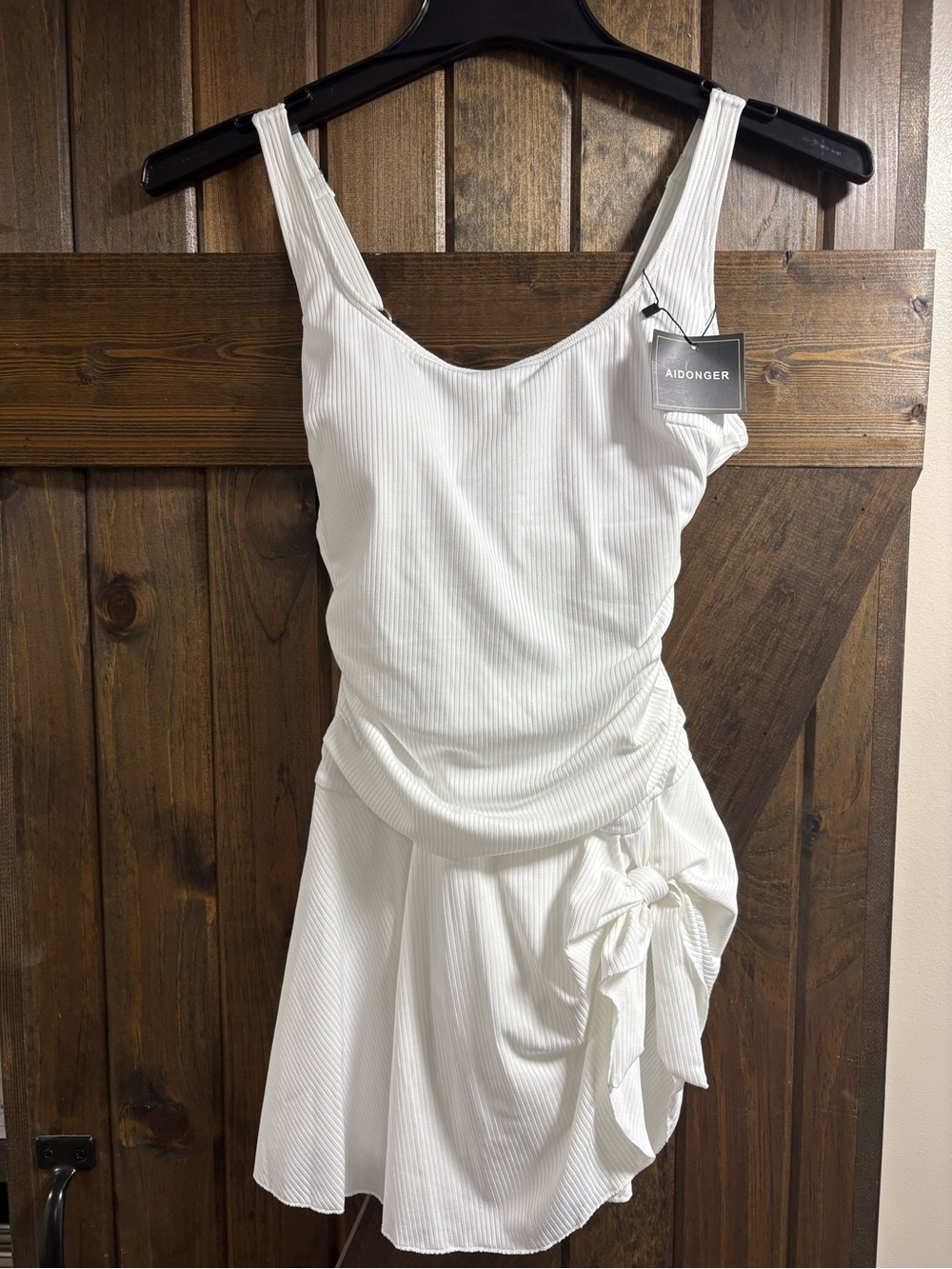NWT Aidonger White Ribbed Tie-Side One Piece Swimsuit - Picture 1 of 4